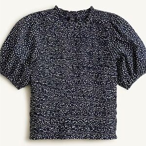 NWT JCrew Puff-Sleeve Textured Voile Smocked Top in Dot